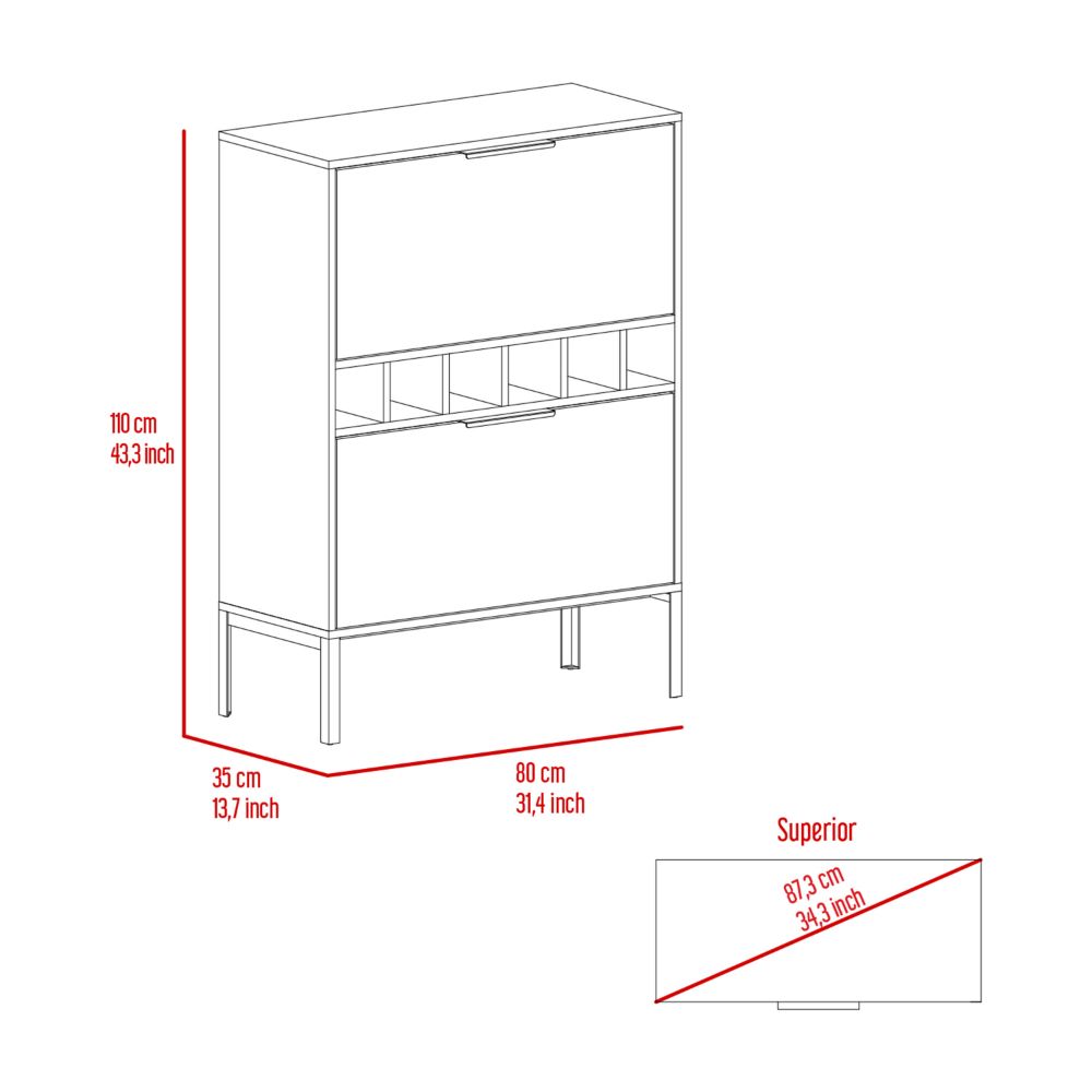 Lyrata Bar Cabinet,  Six Built-in Wine Rack, Double Door -Light Gray